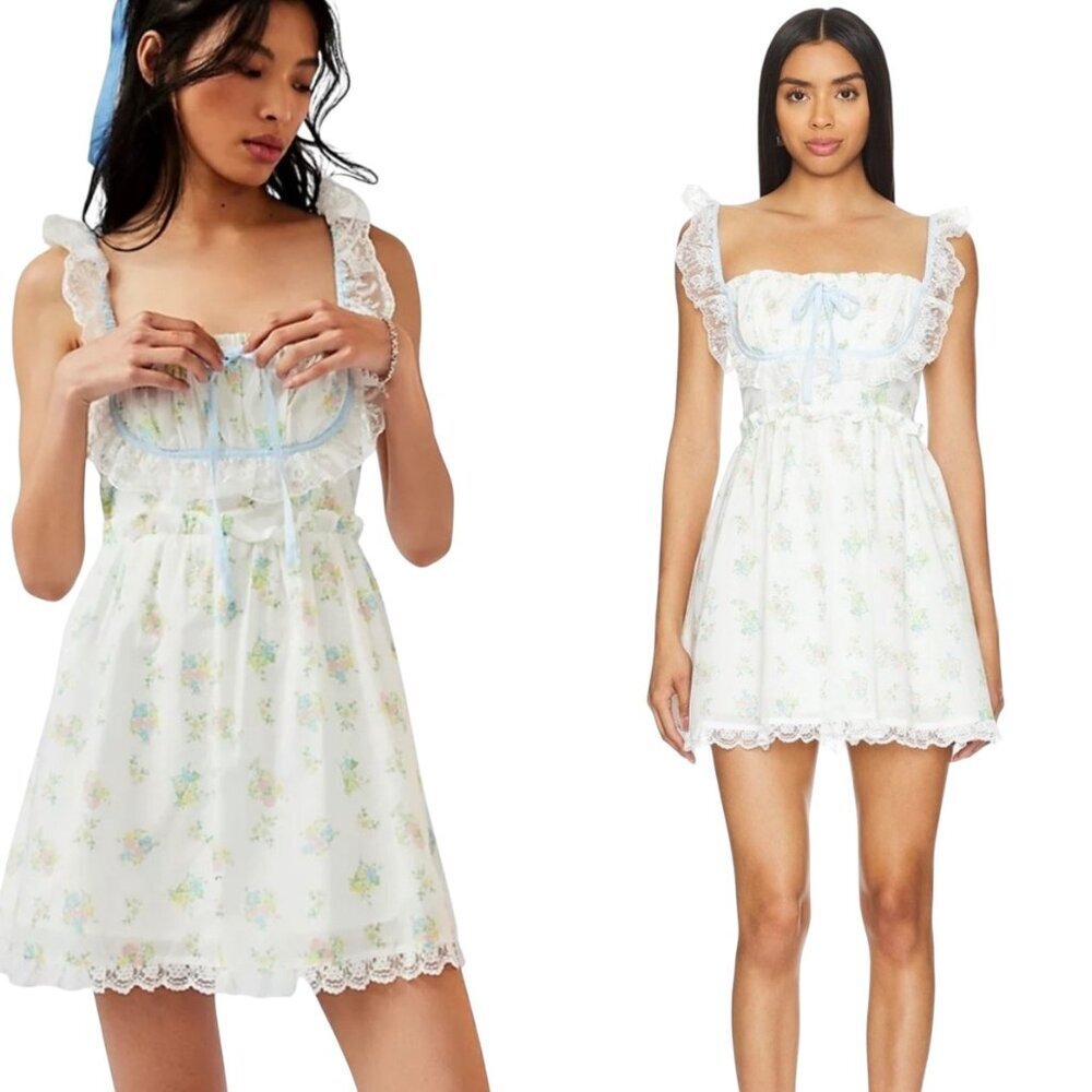For Love & Lemons Sage Floral Lace Cottagecore Mini Dress M NWT